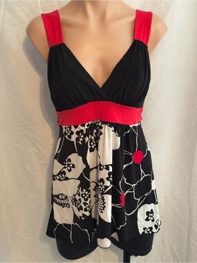 Y2K Black & Red Floral Sexy Empire Waist Tank Halter